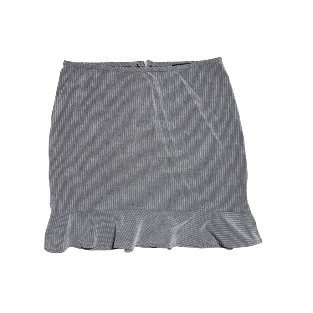 My Michelle Gray Pinstripe Ruffle Hem Mini Skirt